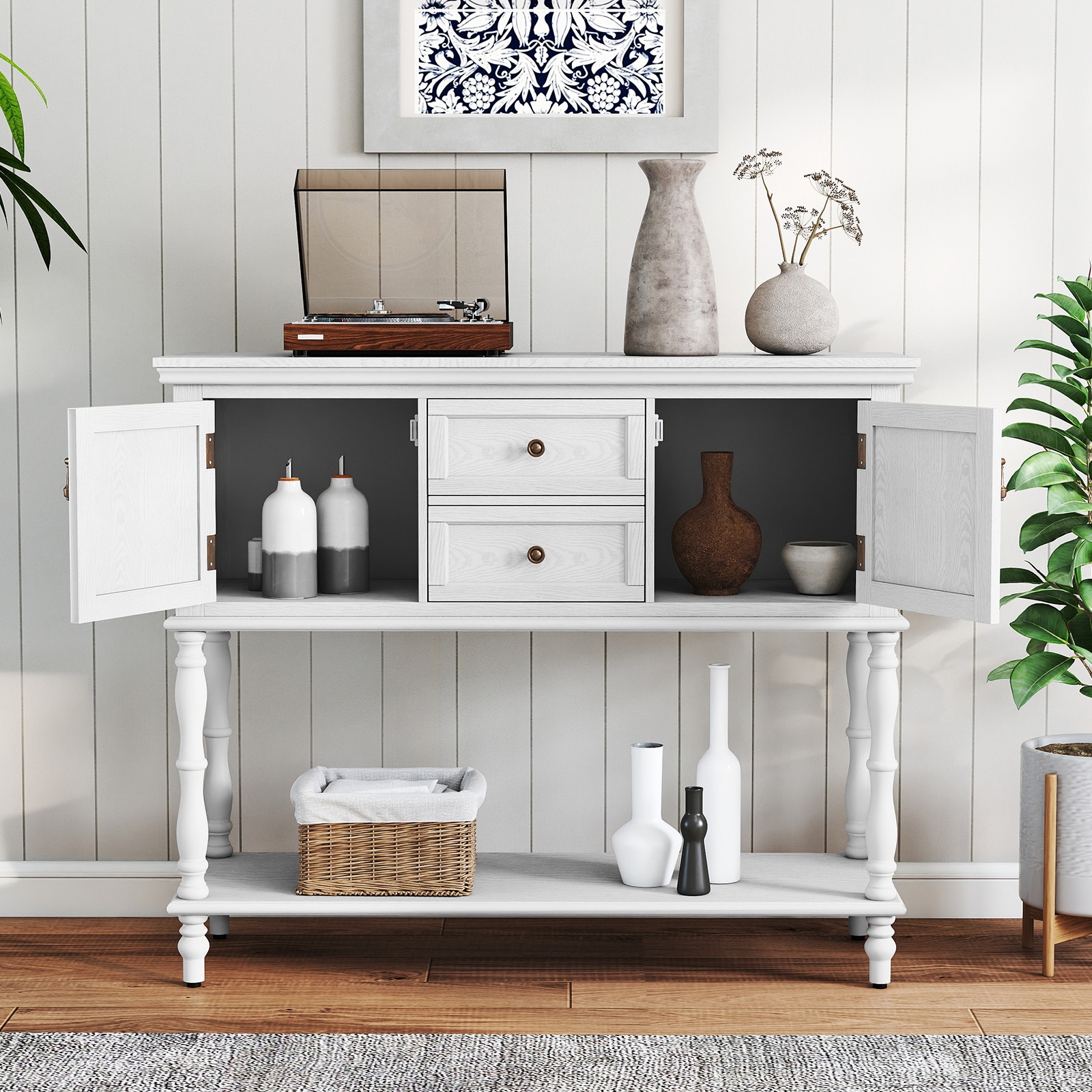Retro Console Table With Storage, Narrow Entryway Table With 2 Drawers And 2 Door Cabinets, Long Sofa Table Behind Couch For Living Room, Foyer_maomaolike.com